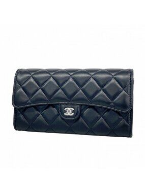 Chanel Wallet Quilted Lambskin Black Silver